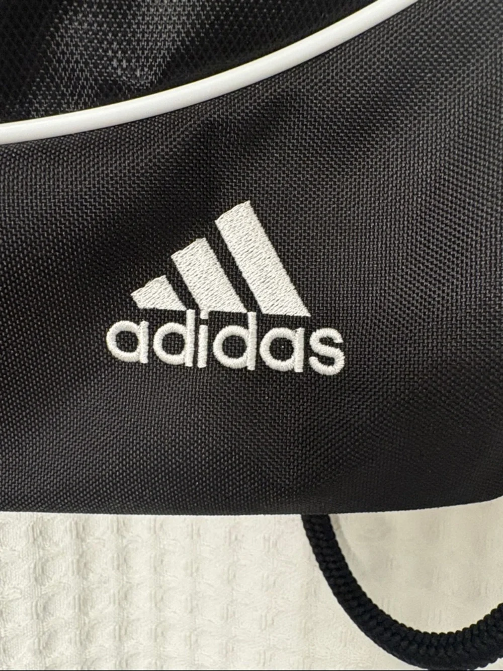 adidas Black Drawstring Gym Sack with White Stripe Accents